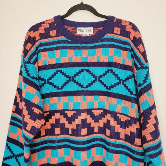 Michael Carrie Womens Vintage‎ Oversized Geometric Print Knit Sweater. Size M - Picture 2 of 7